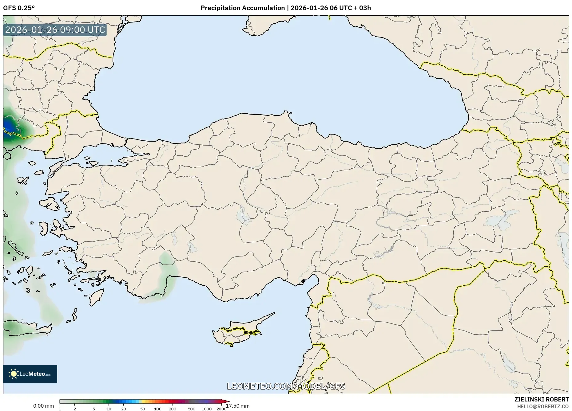 GFS model - Türkiye, Yağış Birikimi