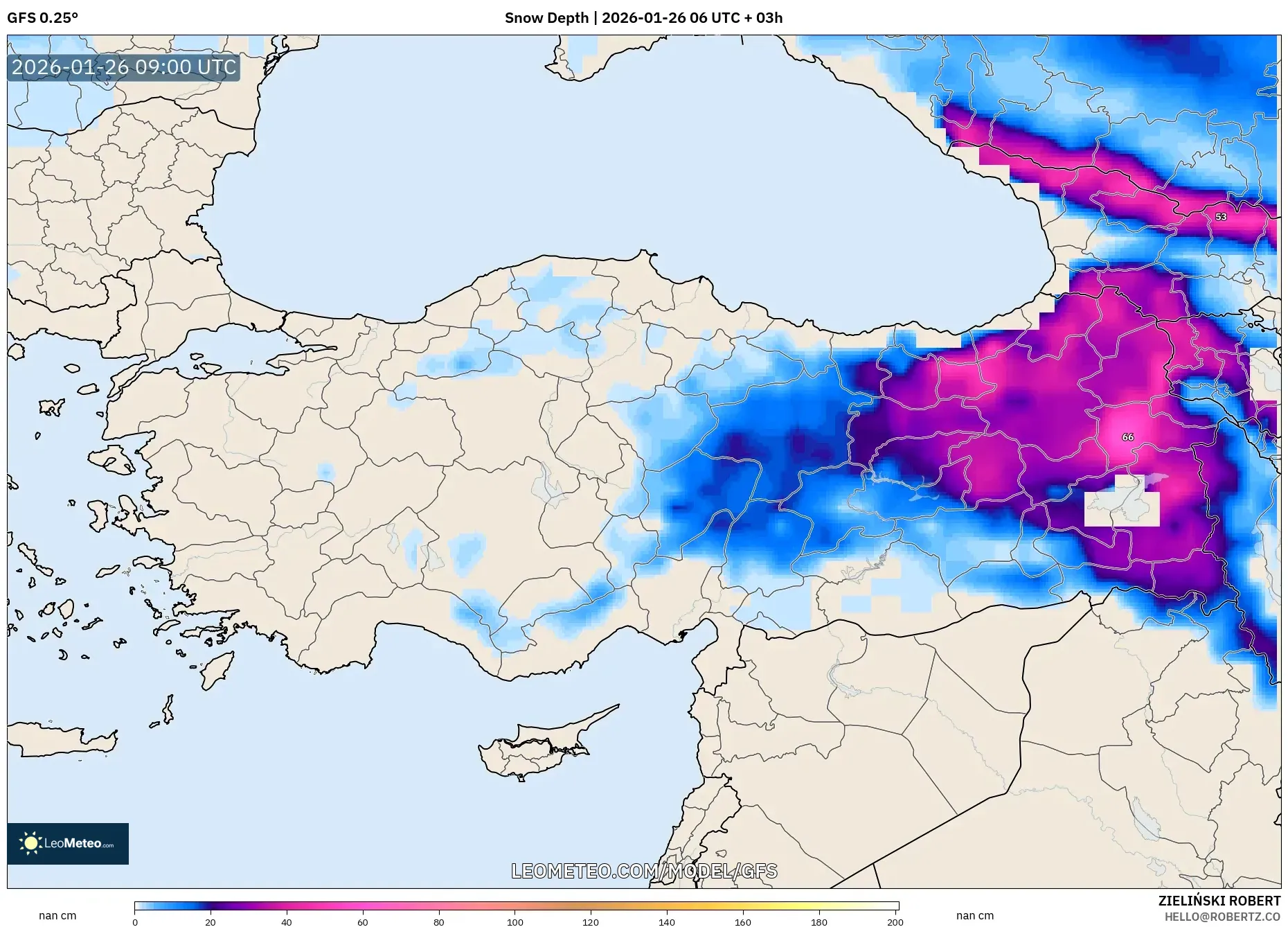 GFS model - Türkiye, Kar Kalınlığı