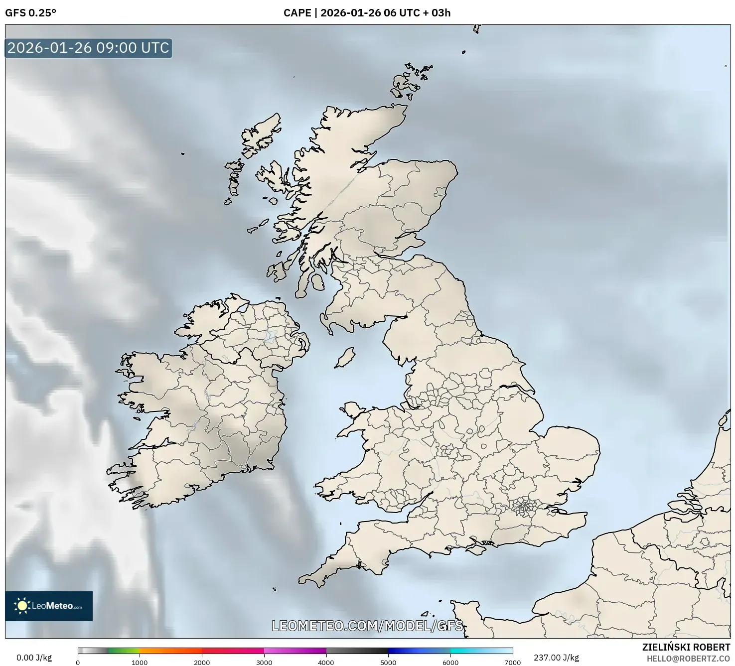 GFS model - Birleşik Krallık, CAPE