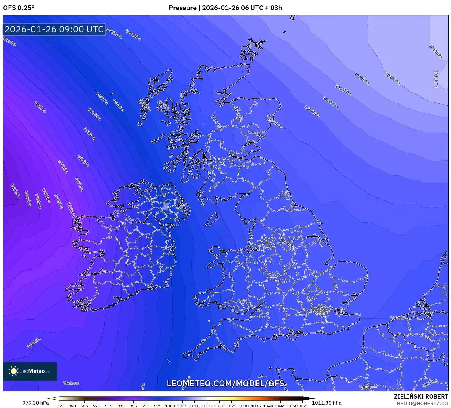 GFS model - Birleşik Krallık, Basınç