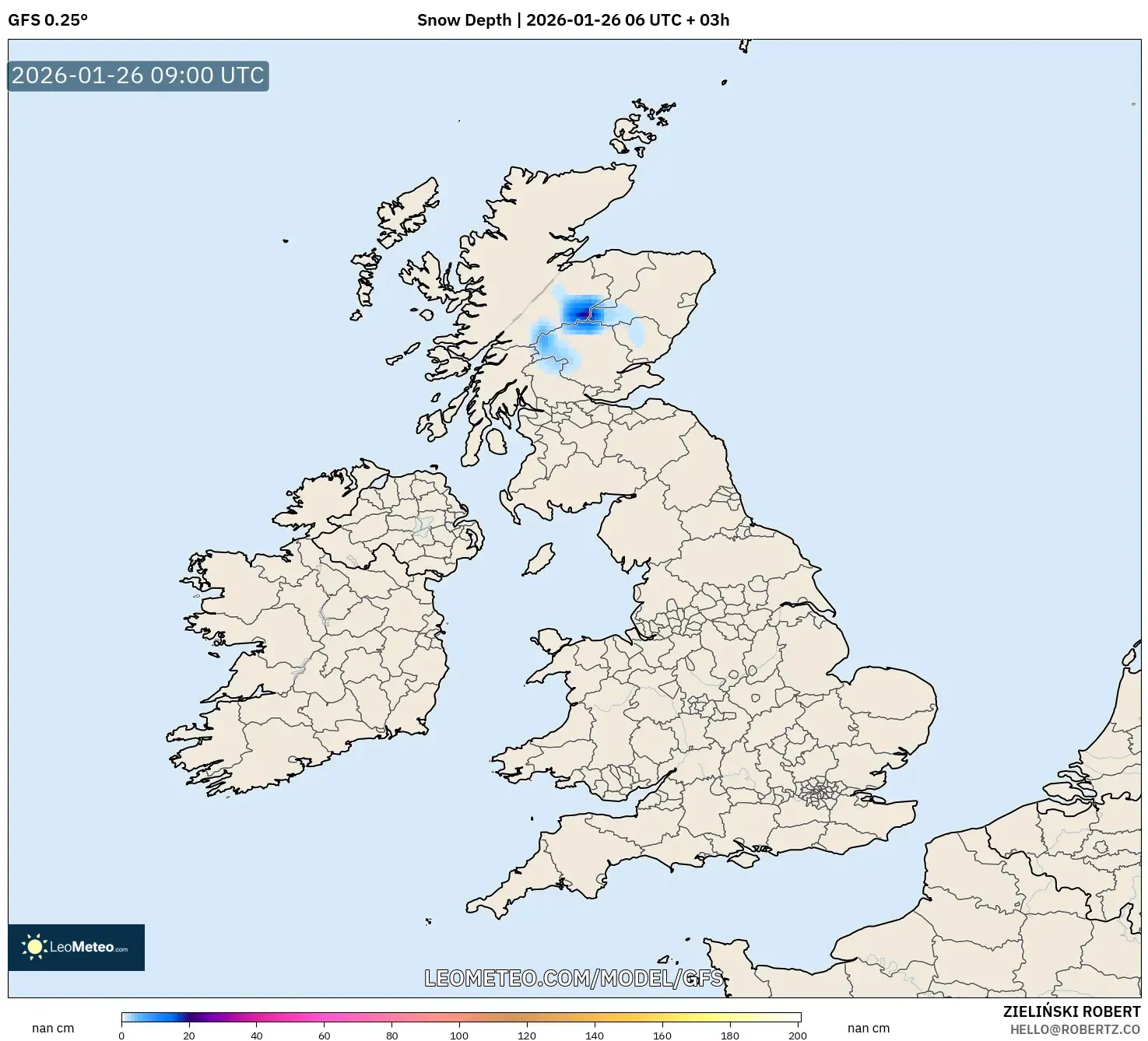 GFS model - Birleşik Krallık, Kar Kalınlığı