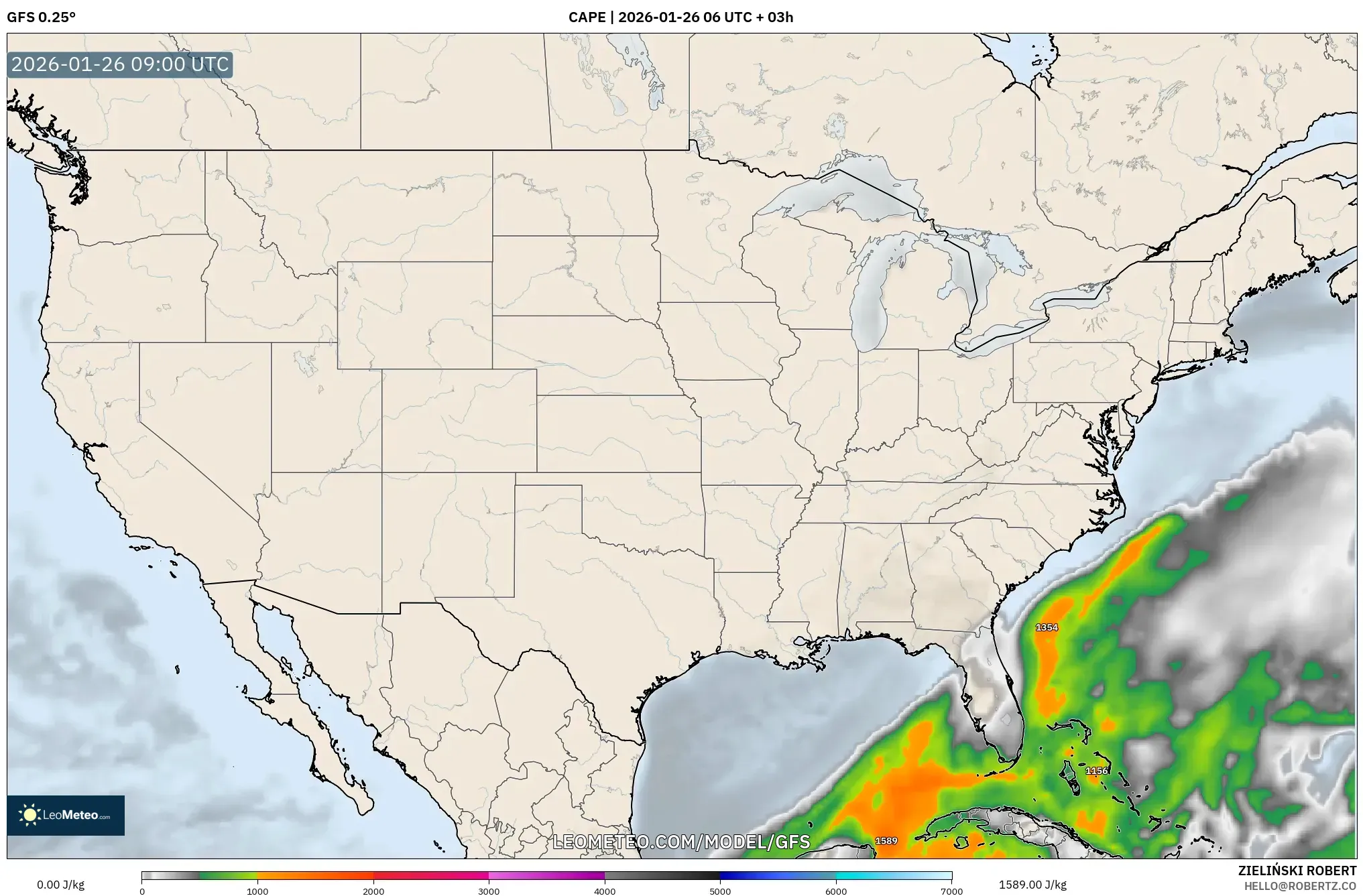 GFS model - Amerika Birleşik Devletleri, CAPE