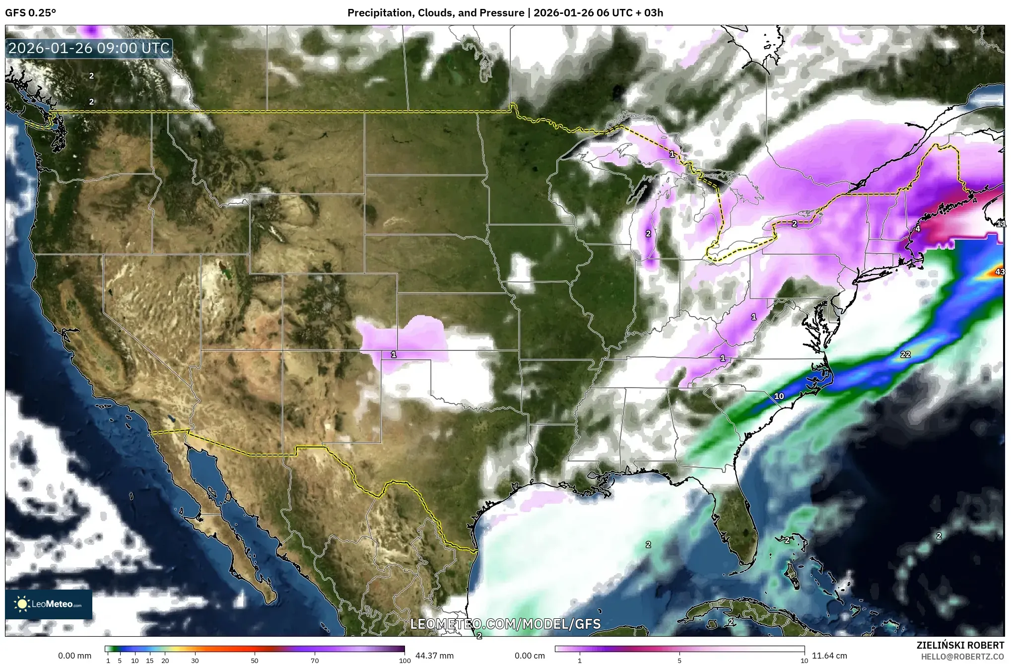 GFS model - Amerika Birleşik Devletleri, Yağış, Bulut ve Basınç