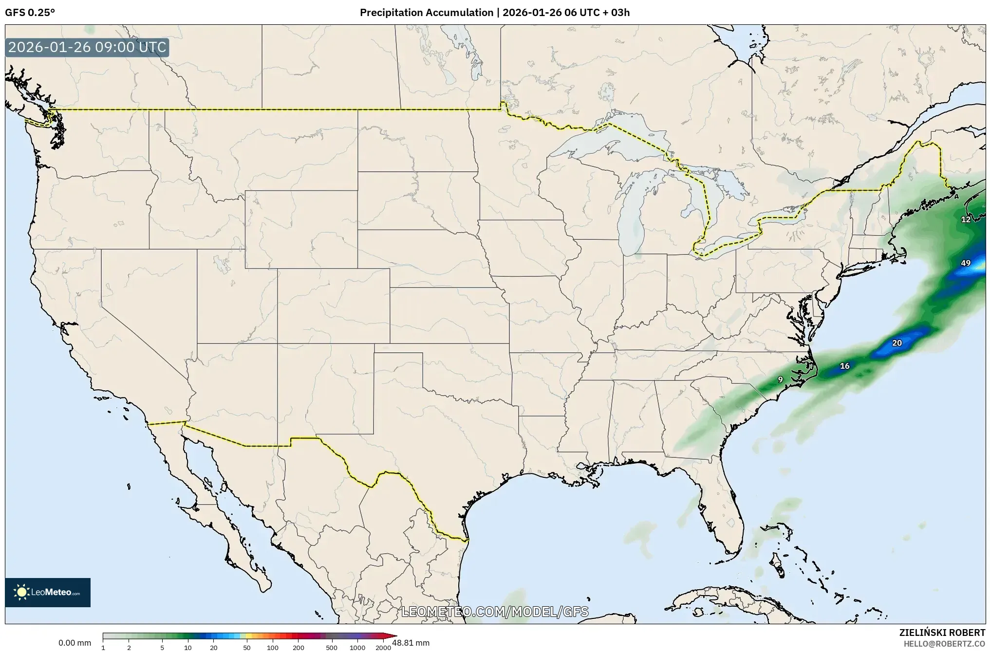 GFS model - Amerika Birleşik Devletleri, Yağış Birikimi