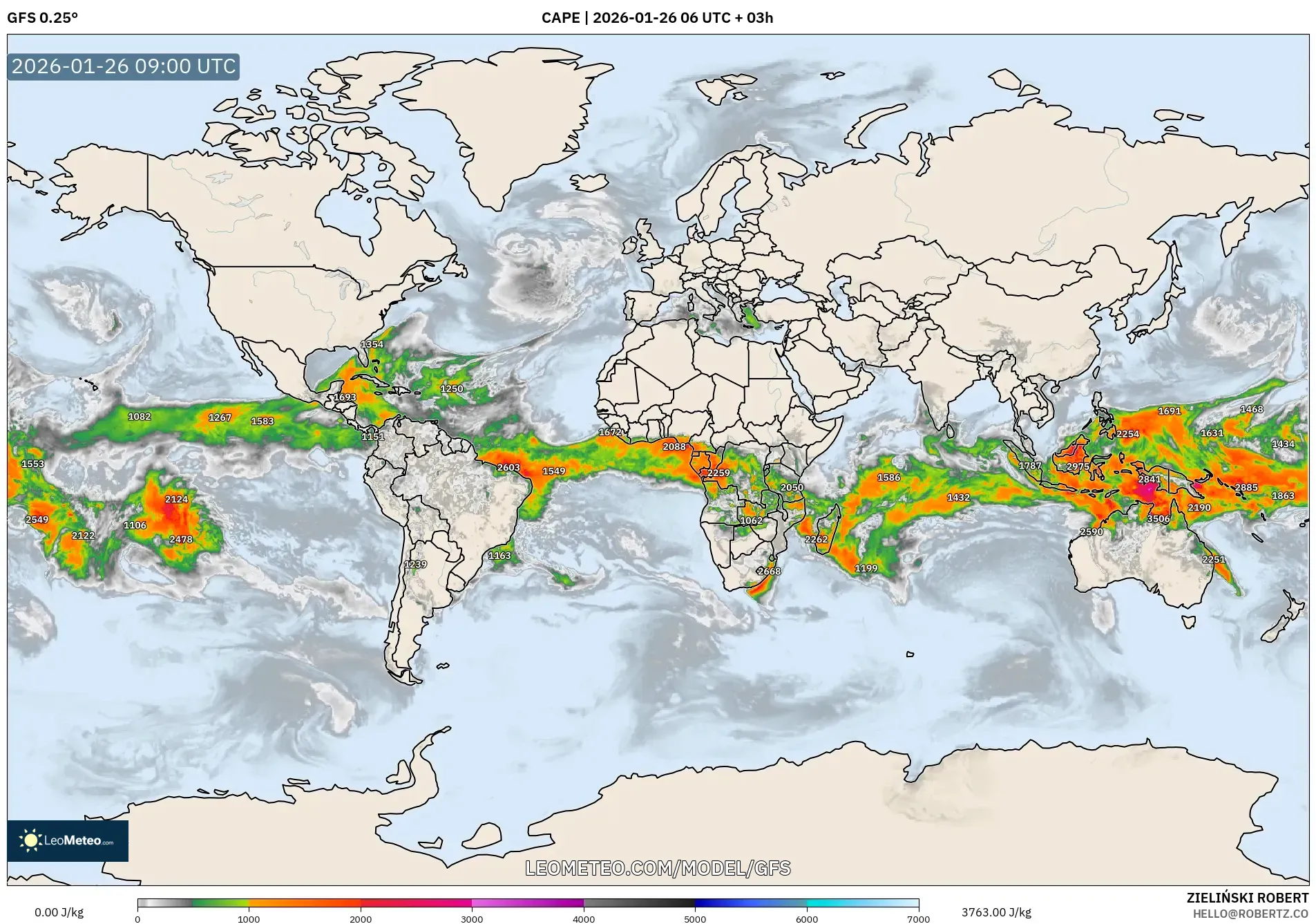 GFS model - Dünya, CAPE