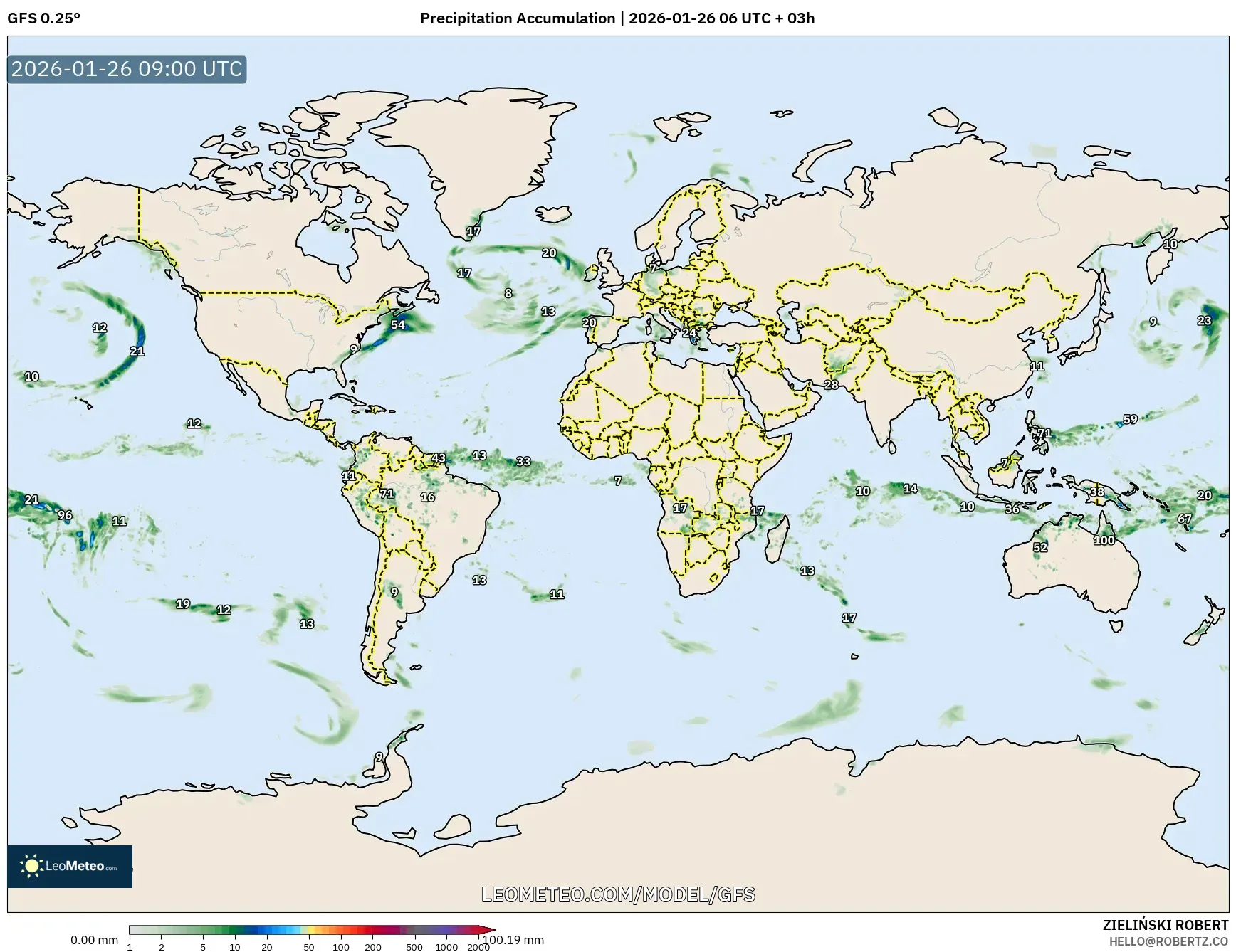 GFS model - Dünya, Yağış Birikimi