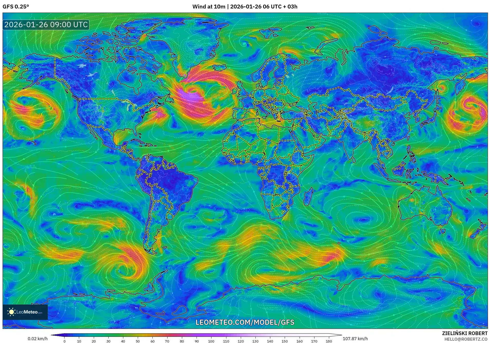 GFS model - Dünya, 10 m Rüzgâr