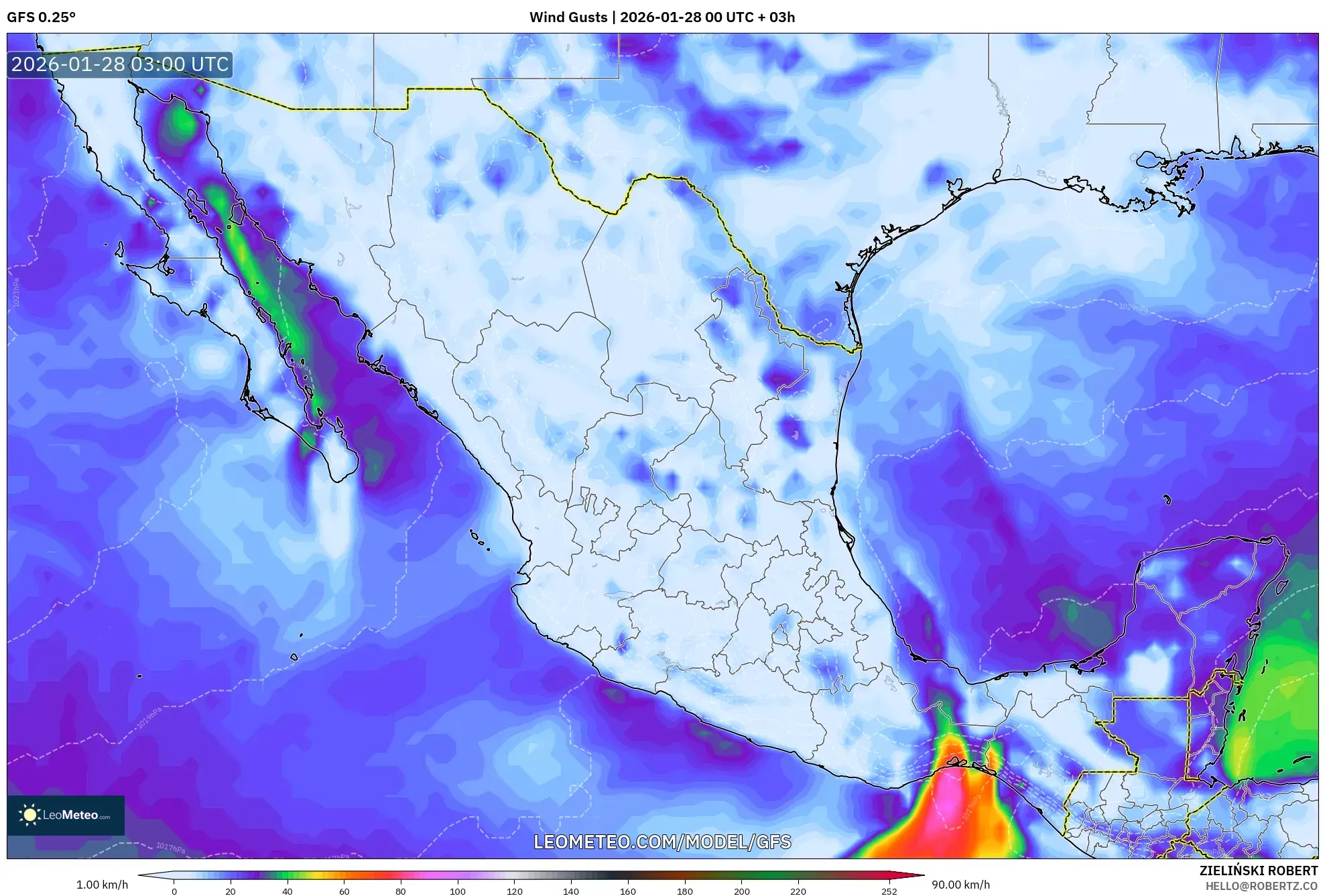 GFS model - Meksika, Rüzgâr Esintileri
