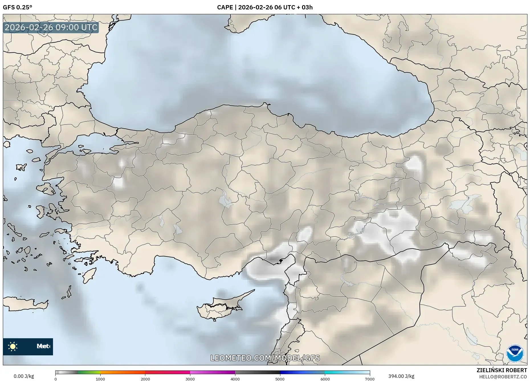 GFS model - Türkiye, CAPE