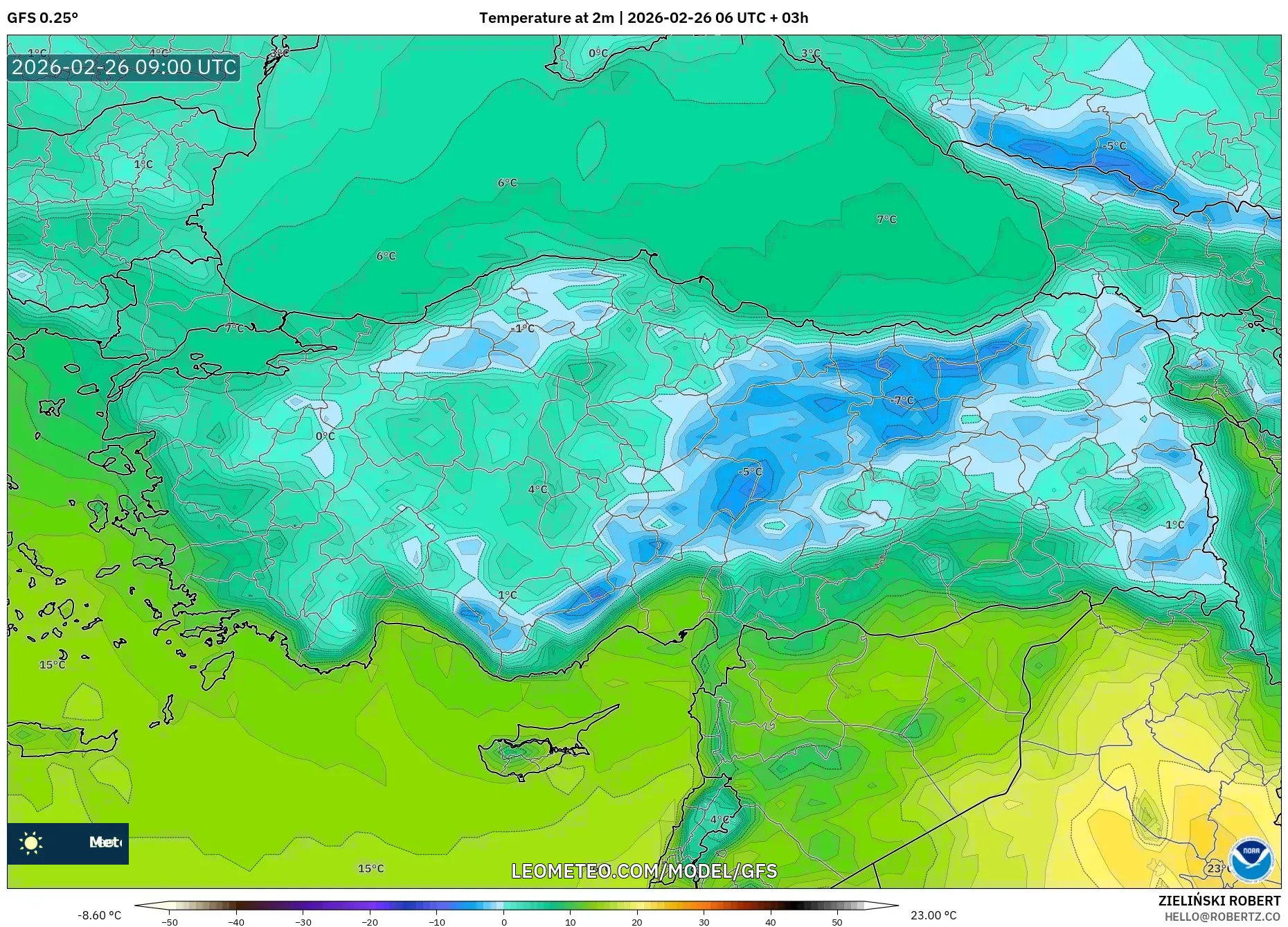 GFS model - Türkiye, 2 m Sıcaklık