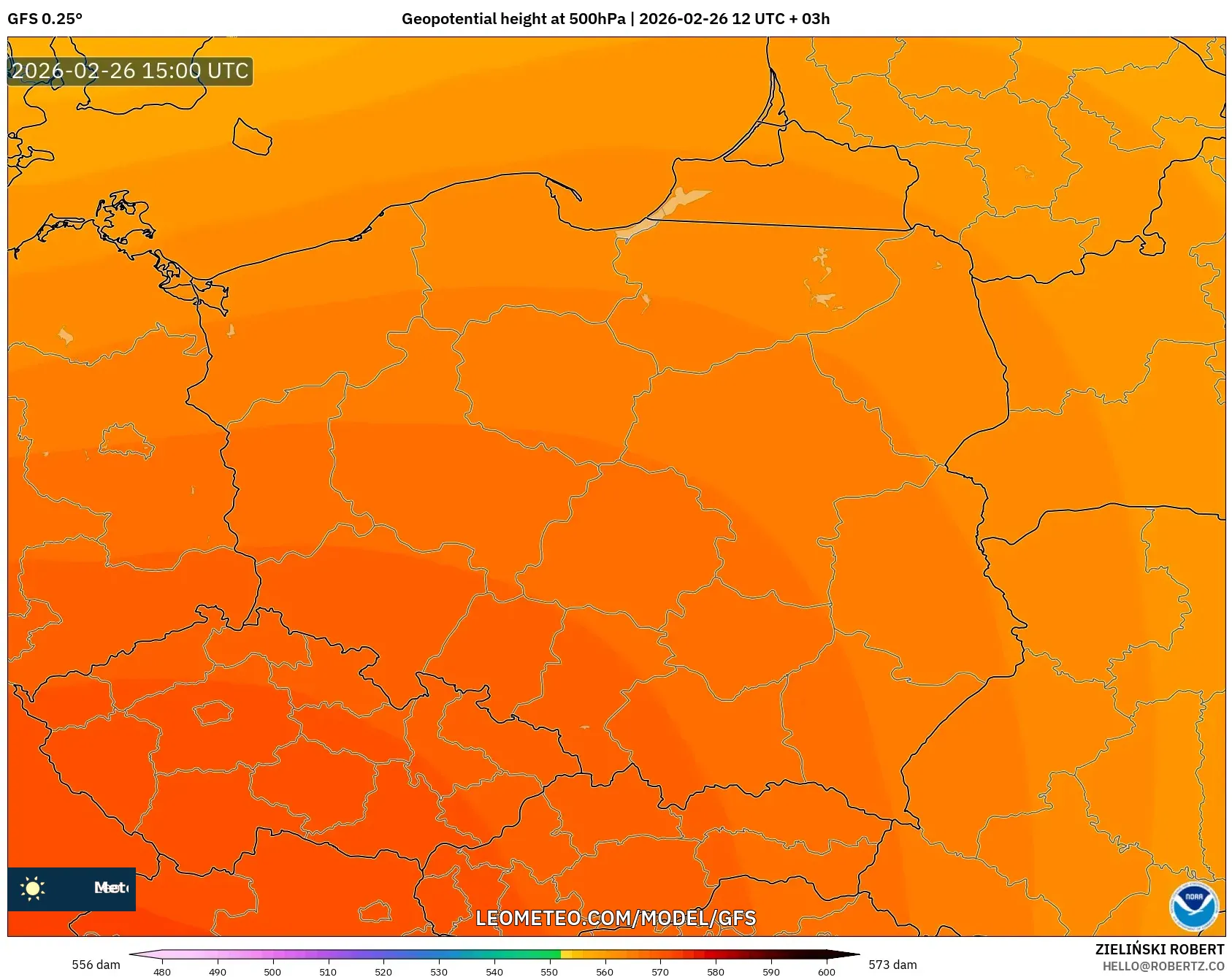 GFS model - Polonya, 500 hPa’da jeopotansiyel yükseklik