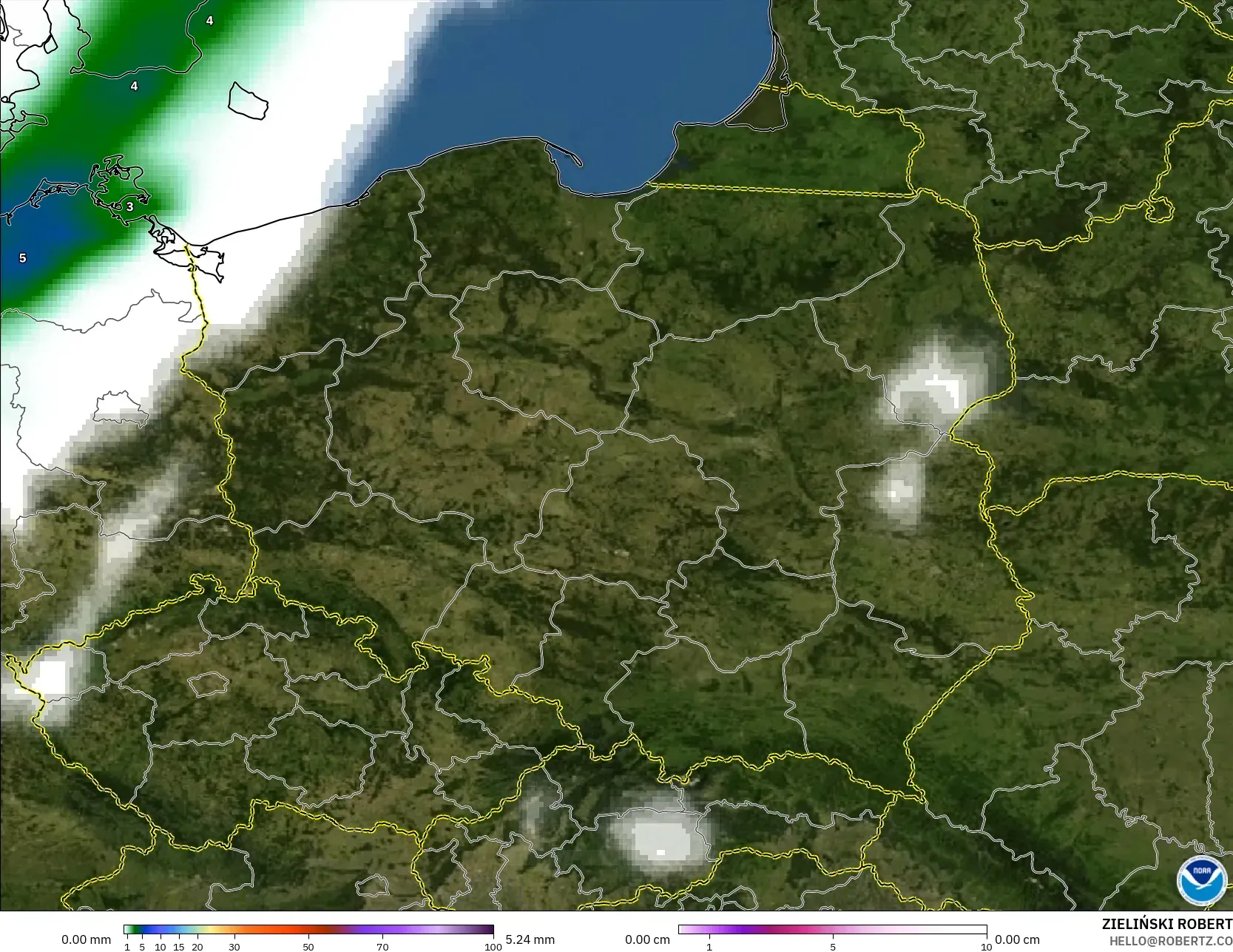GFS model - Polonya, Yağış, Bulut ve Basınç