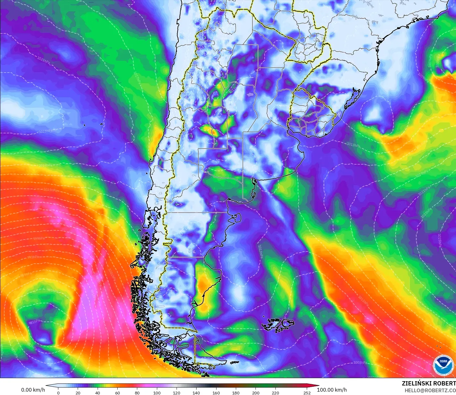 GFS model - Arjantin, En Yüksek Rüzgâr