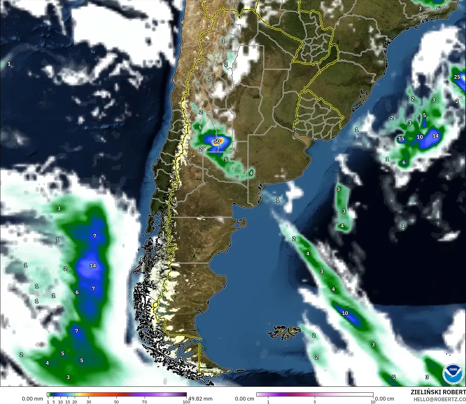 GFS model - Arjantin, Yağış, Bulut ve Basınç