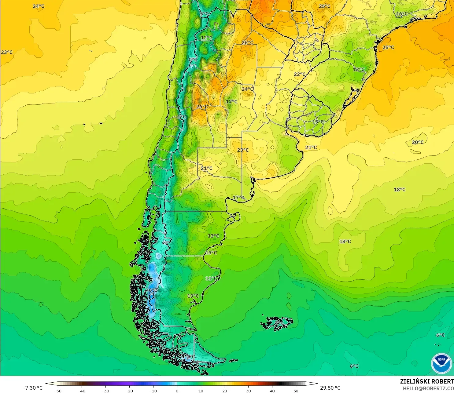 GFS model - Arjantin, 2 m Sıcaklık