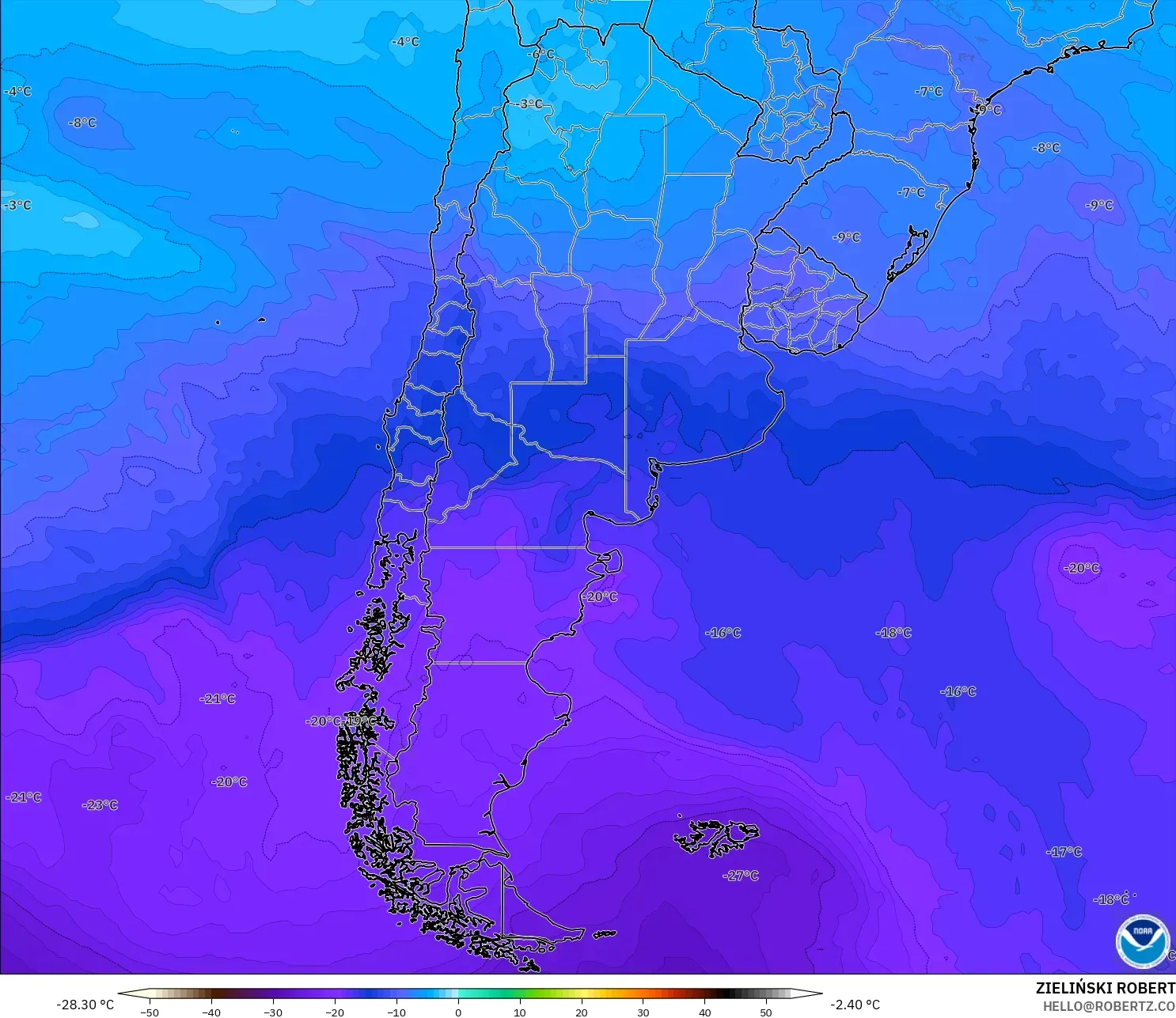 GFS model - Arjantin, 500 hPa Sıcaklık