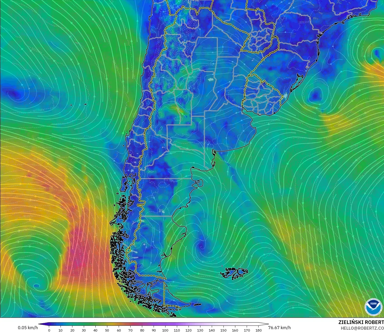 GFS model - Arjantin, 10 m Rüzgâr