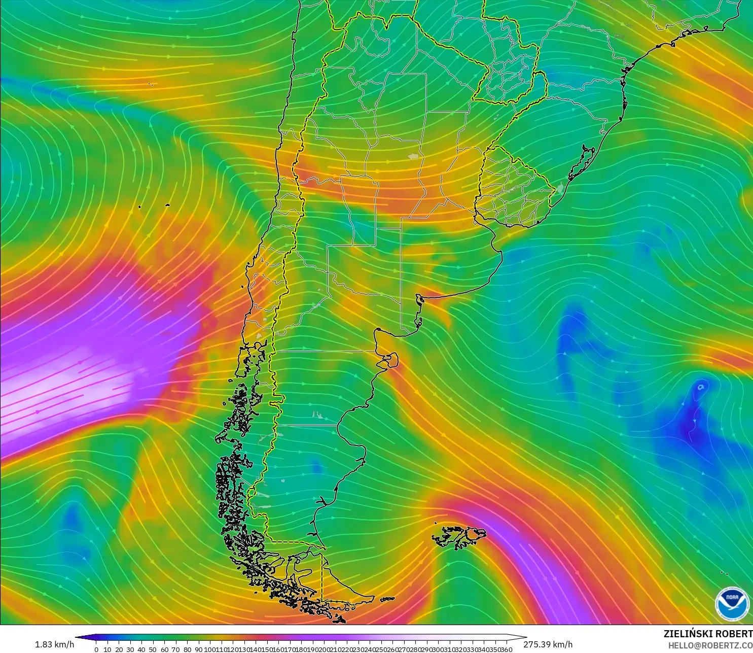 GFS model - Arjantin, 300 hPa Rüzgârı (jet)