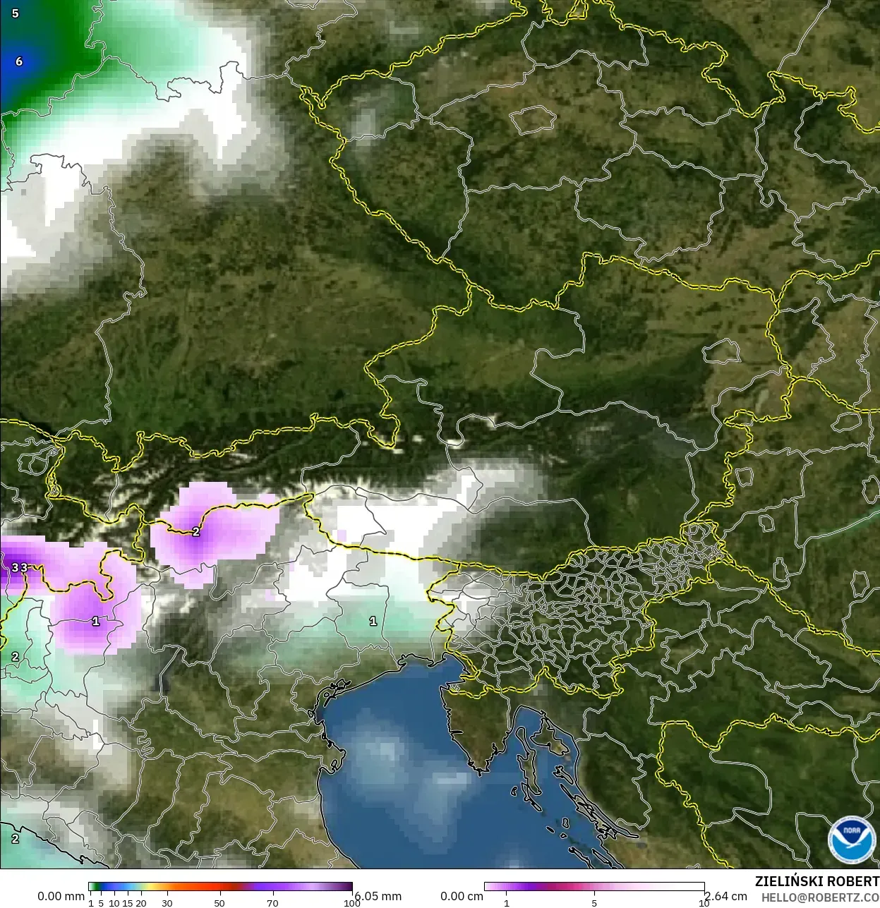 GFS model - Avusturya, Yağış, Bulut ve Basınç