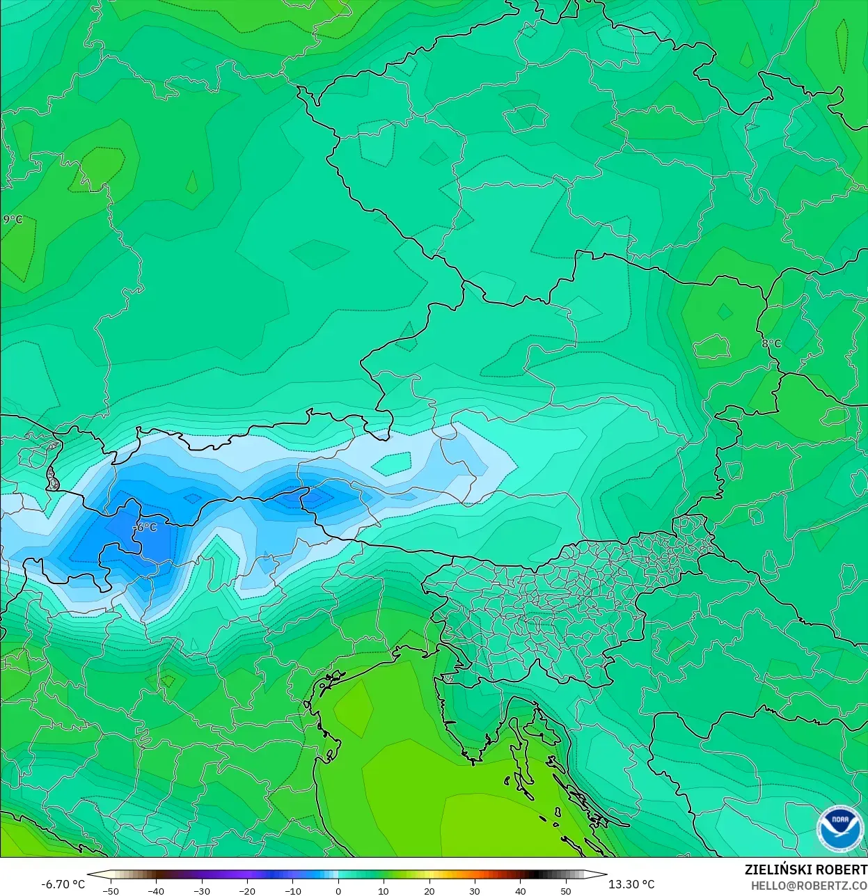 GFS model - Avusturya, 2 m Sıcaklık