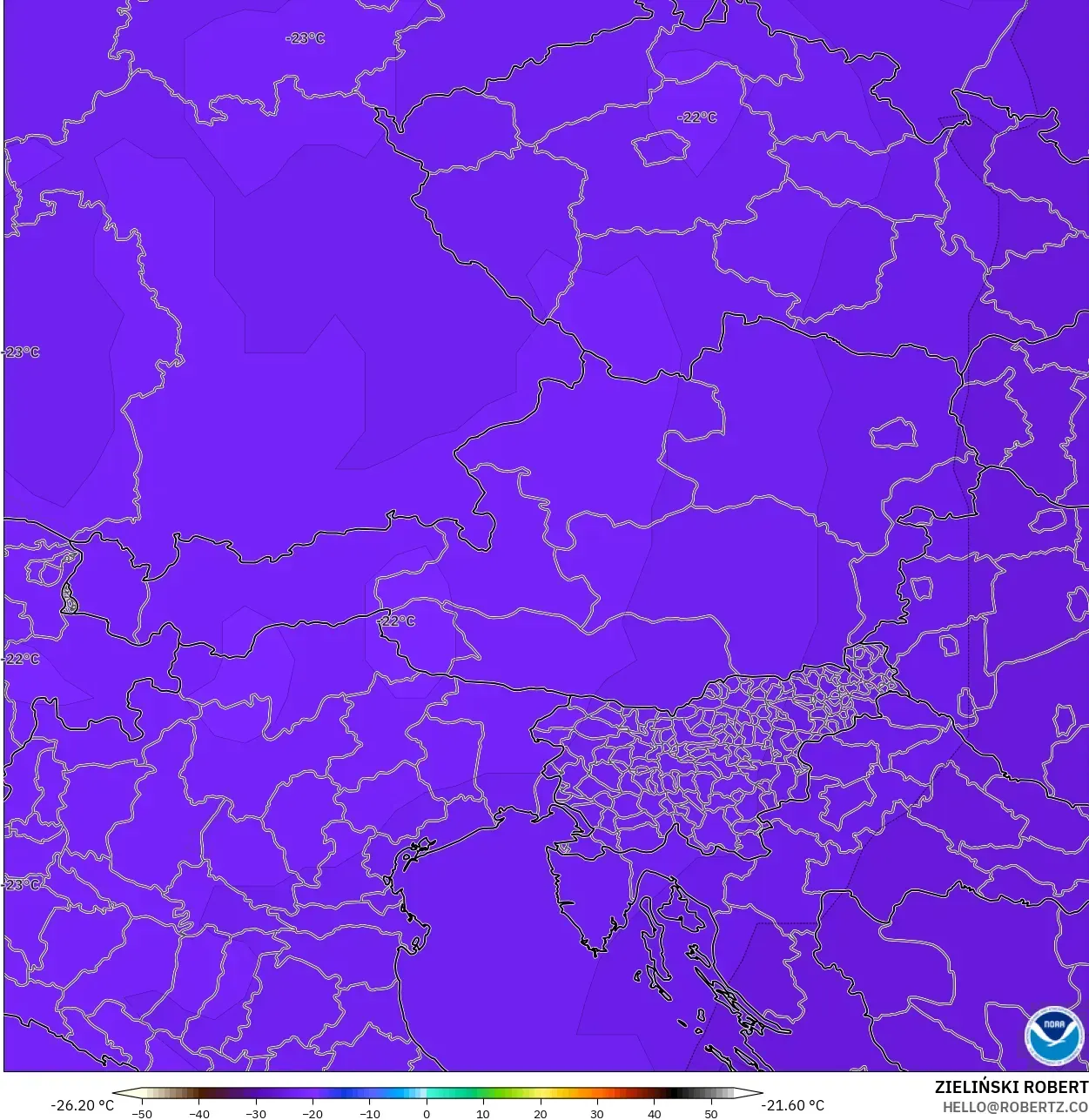 GFS model - Avusturya, 500 hPa Sıcaklık