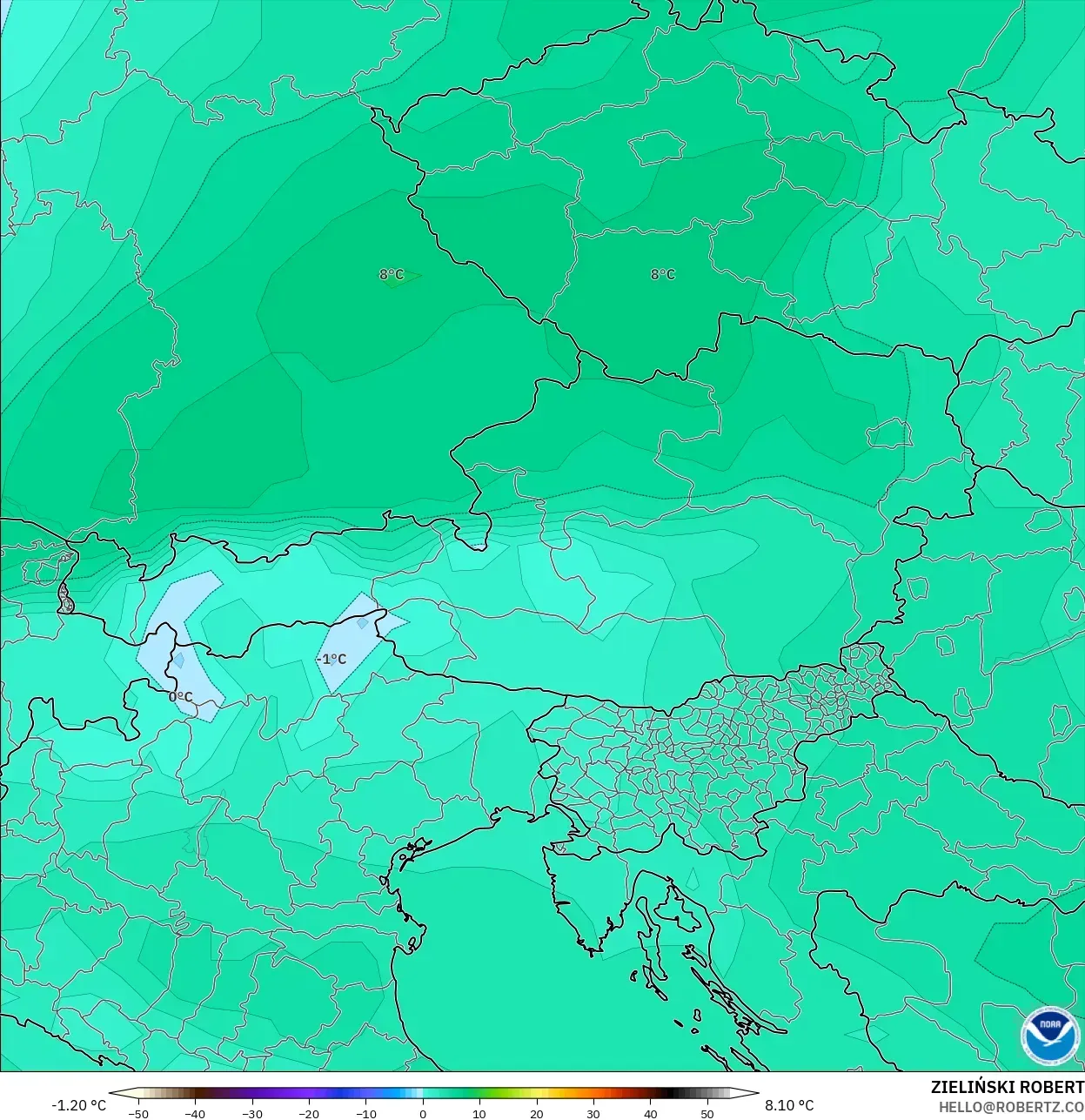 GFS model - Avusturya, 850 hPa Sıcaklık