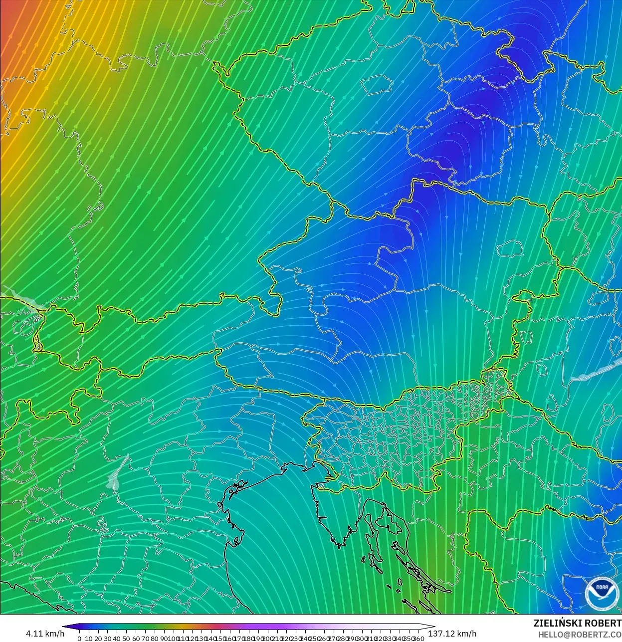 GFS model - Avusturya, 300 hPa Rüzgârı (jet)