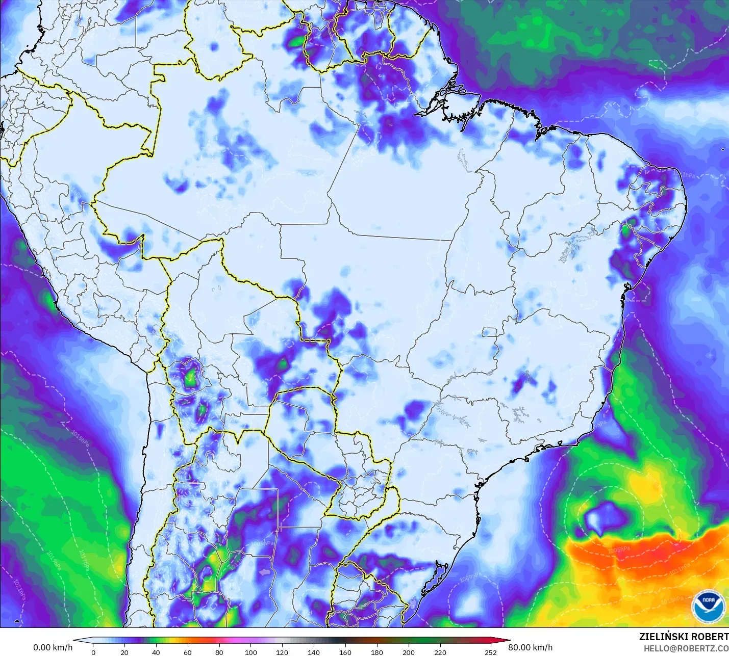 GFS model - Brezilya, En Yüksek Rüzgâr
