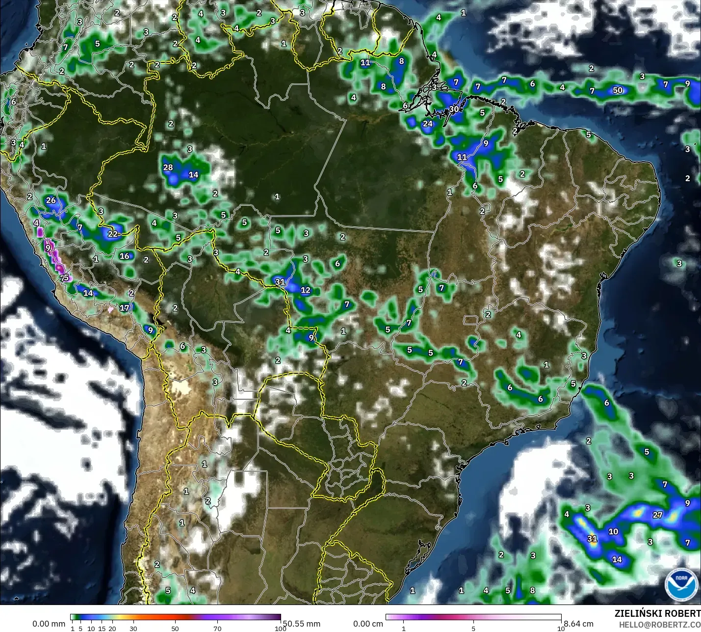GFS model - Brezilya, Yağış, Bulut ve Basınç