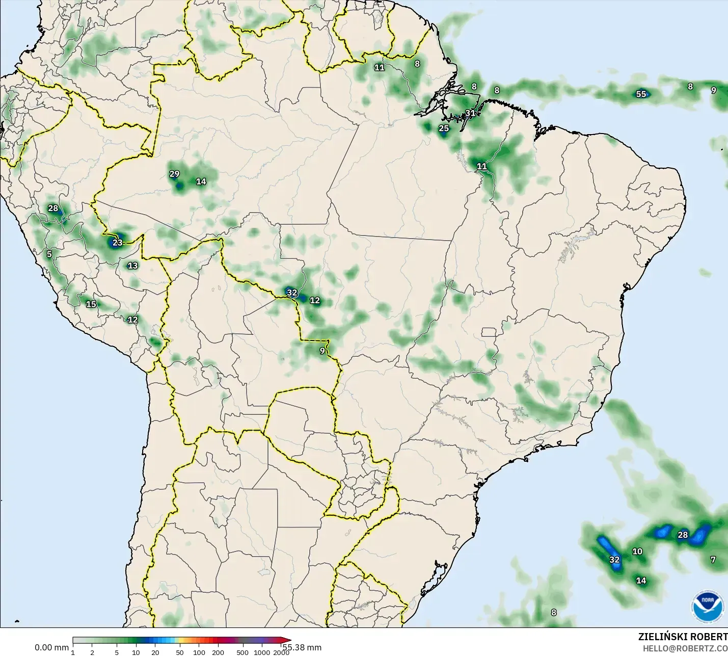 GFS model - Brezilya, Yağış Birikimi