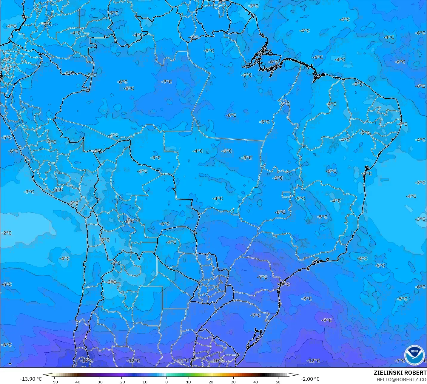 GFS model - Brezilya, 500 hPa Sıcaklık