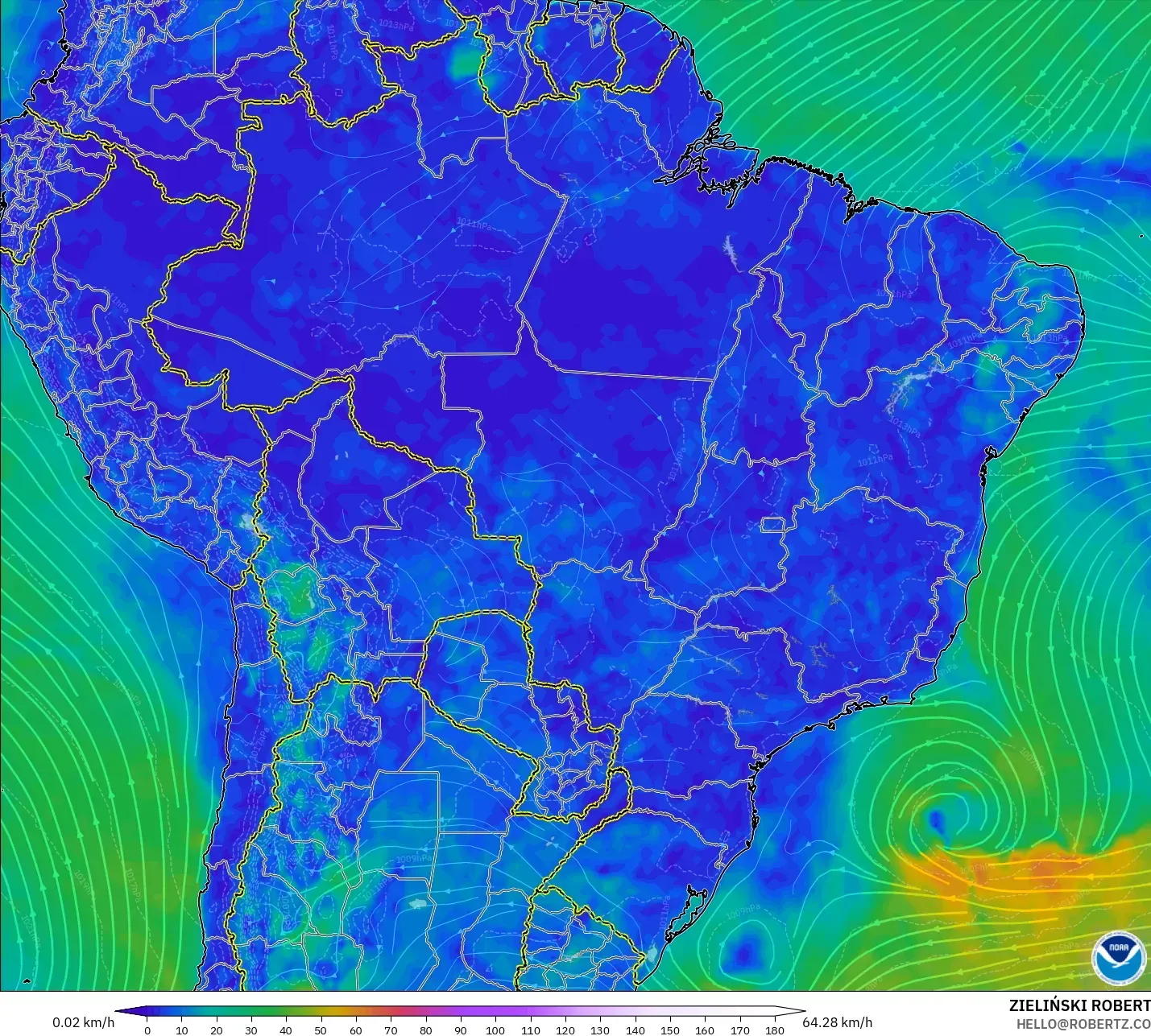 GFS model - Brezilya, 10 m Rüzgâr