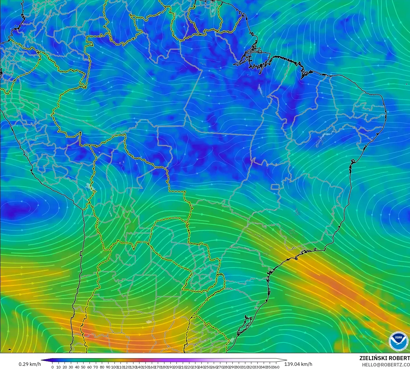 GFS model - Brezilya, 300 hPa Rüzgârı (jet)
