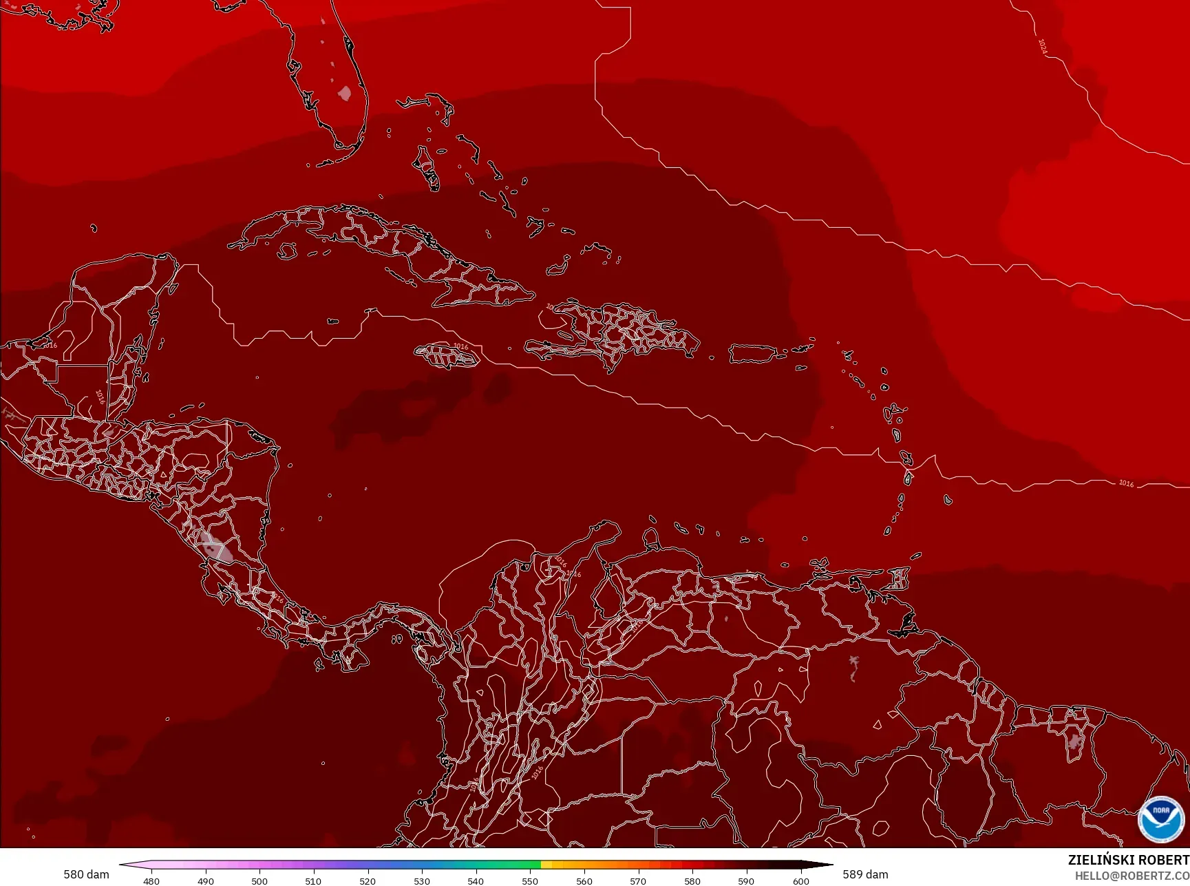 GFS model - Karayipler, 500 hPa’da jeopotansiyel yükseklik