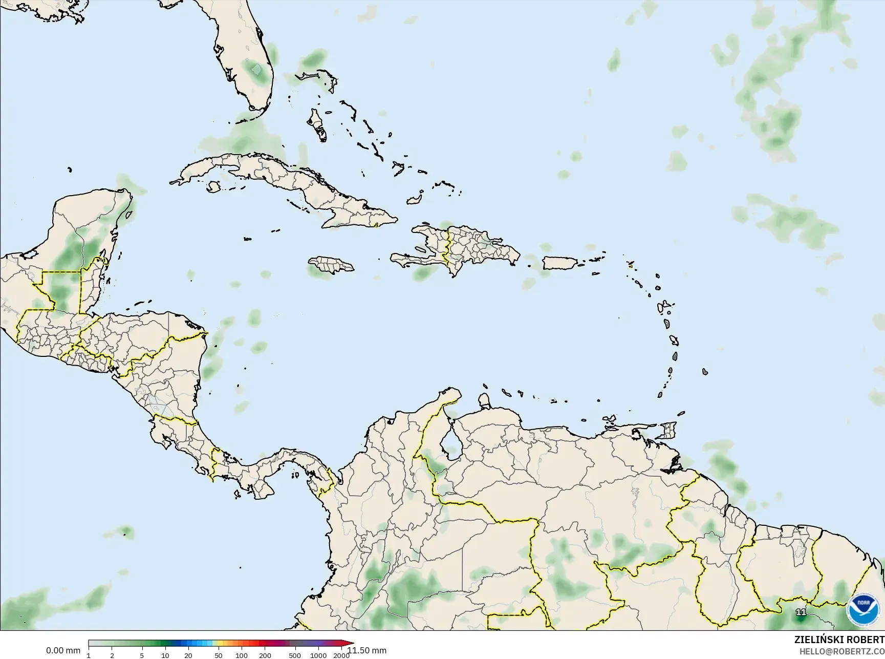 GFS model - Karayipler, Yağış Birikimi