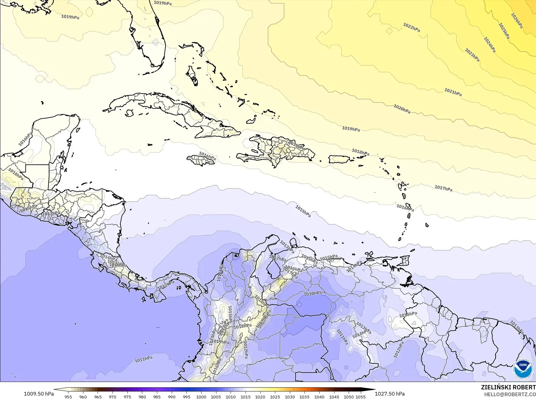 GFS model - Karayipler, Basınç