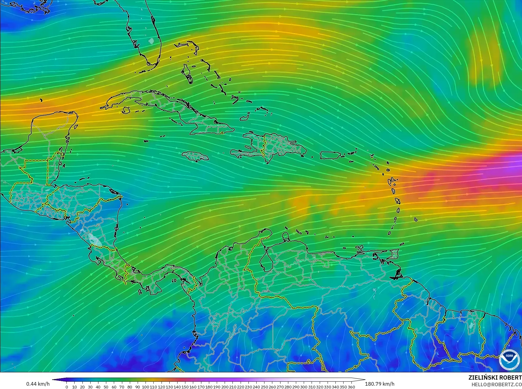 GFS model - Karayipler, 300 hPa Rüzgârı (jet)