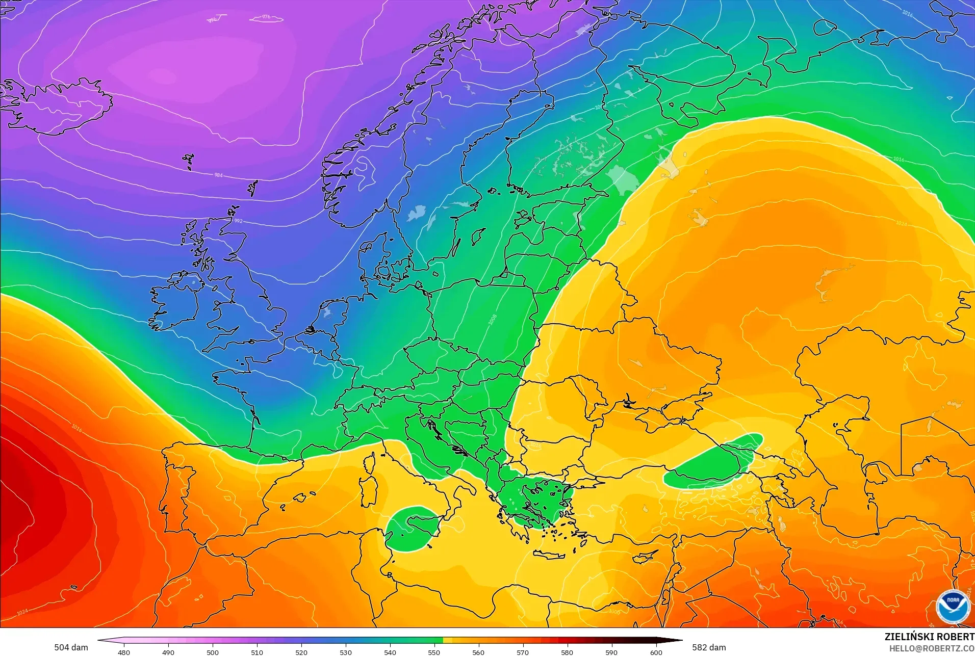GFS model - Avrupa, 500 hPa’da jeopotansiyel yükseklik