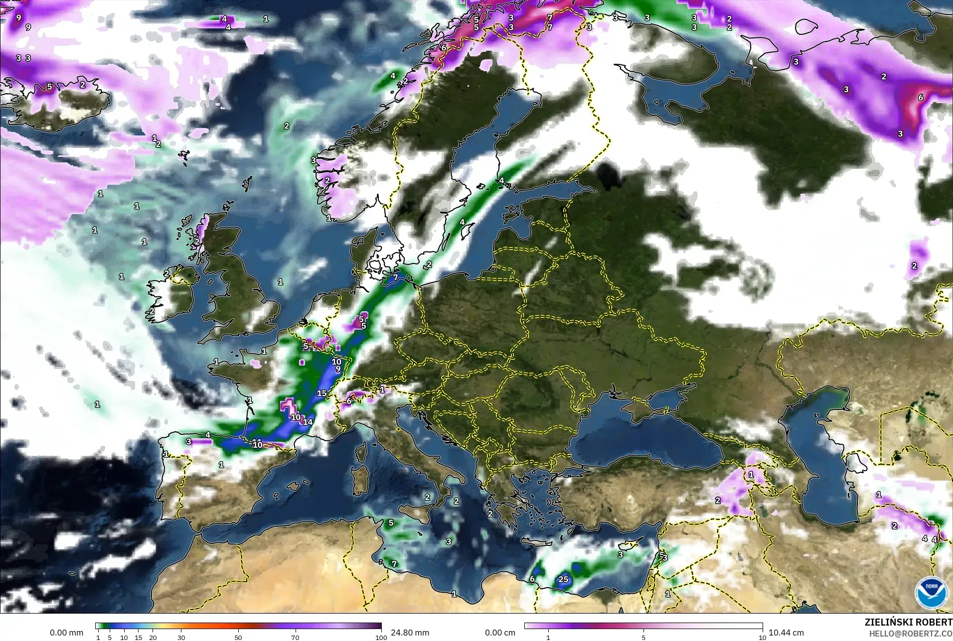 GFS model - Avrupa, Yağış, Bulut ve Basınç