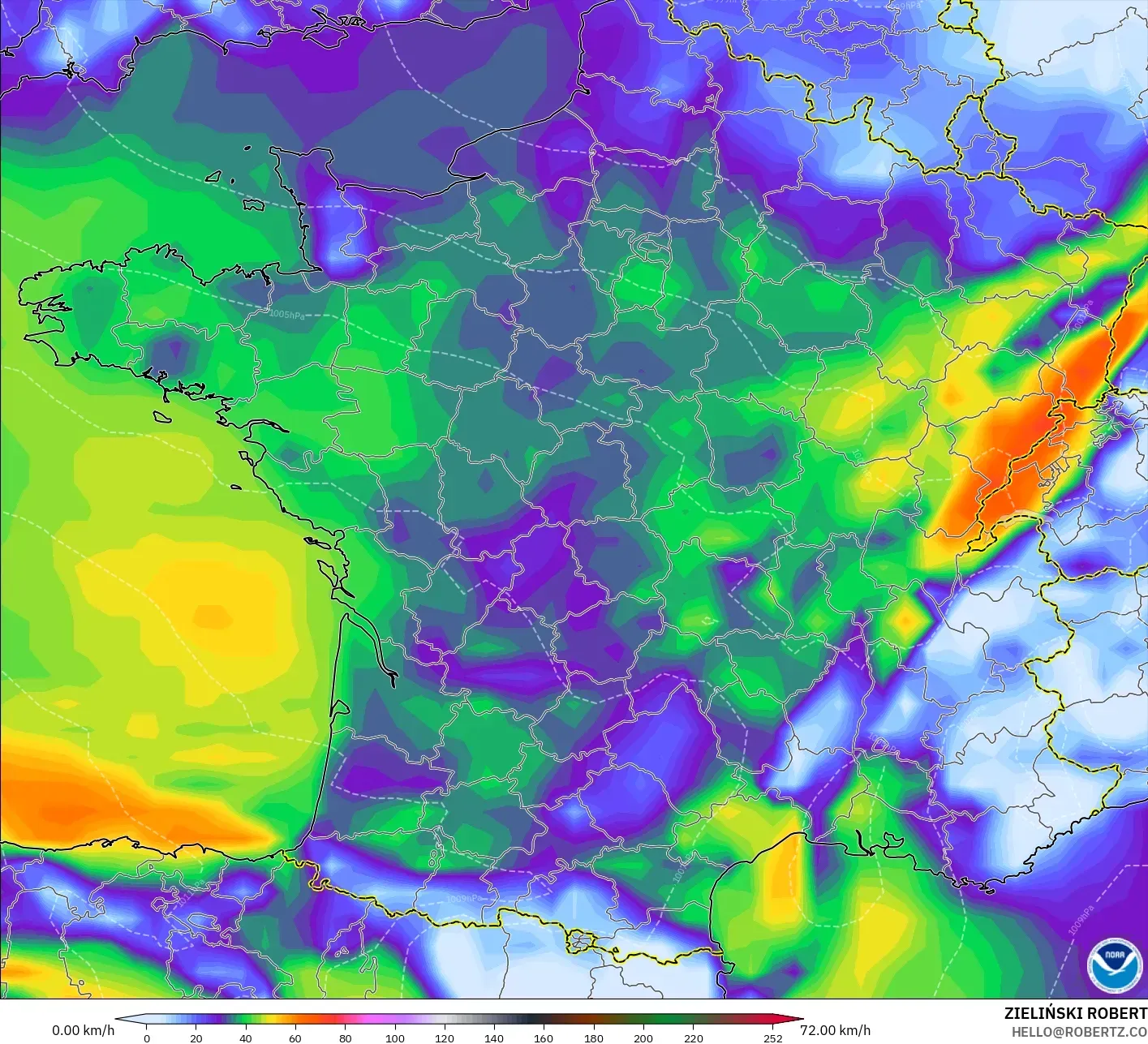 GFS model - Fransa, Rüzgâr Esintileri