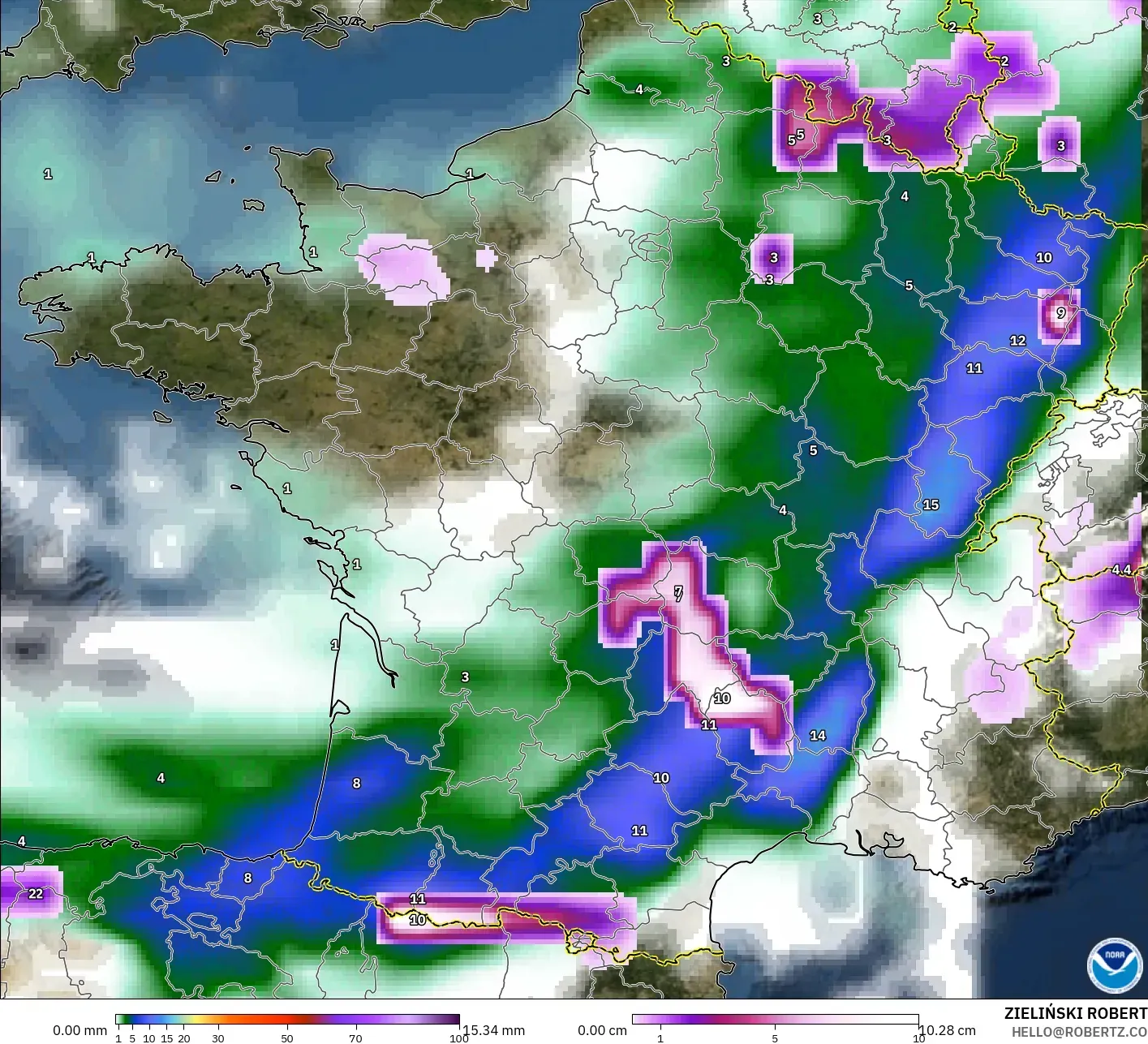 GFS model - Fransa, Yağış, Bulut ve Basınç