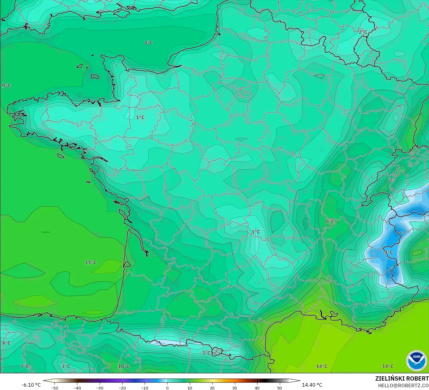 GFS model - Fransa, 2 m Sıcaklık