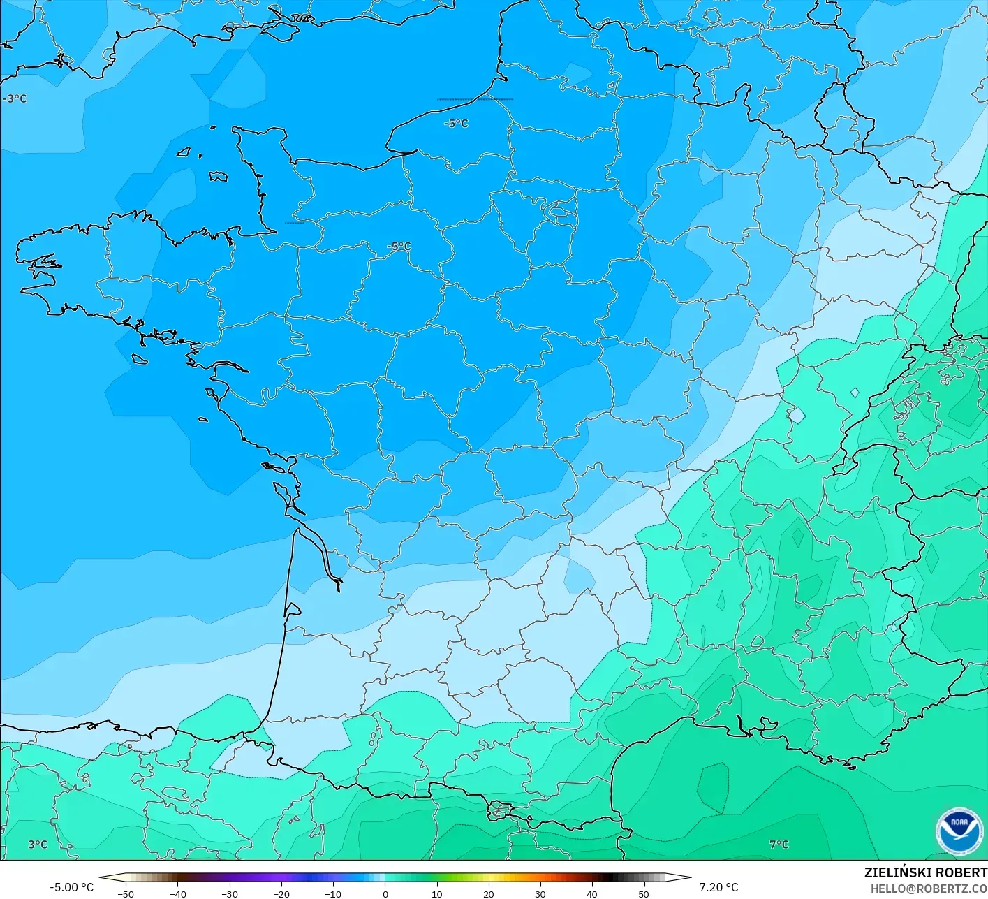 GFS model - Fransa, 850 hPa Sıcaklık