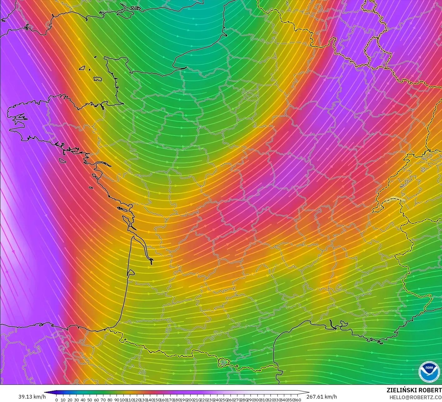 GFS model - Fransa, 300 hPa Rüzgârı (jet)