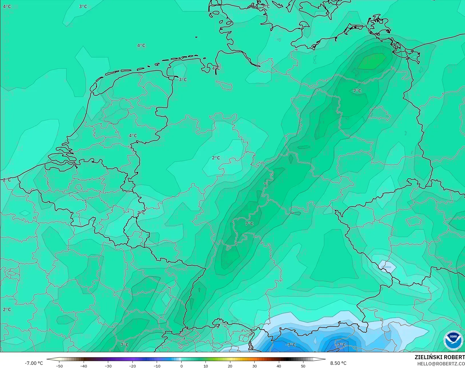 GFS model - Almanya, 2 m Çiy Noktası