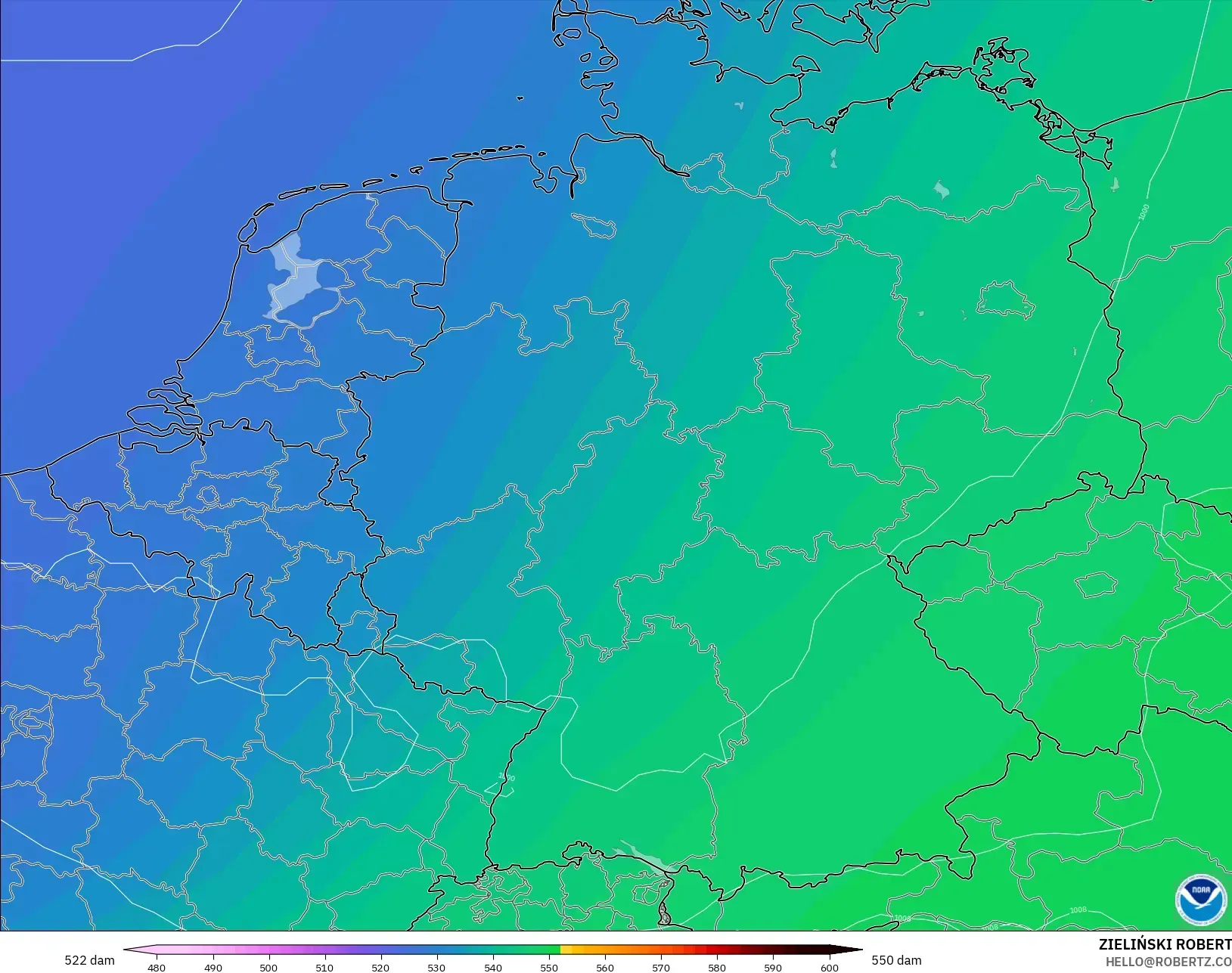 GFS model - Almanya, 500 hPa’da jeopotansiyel yükseklik