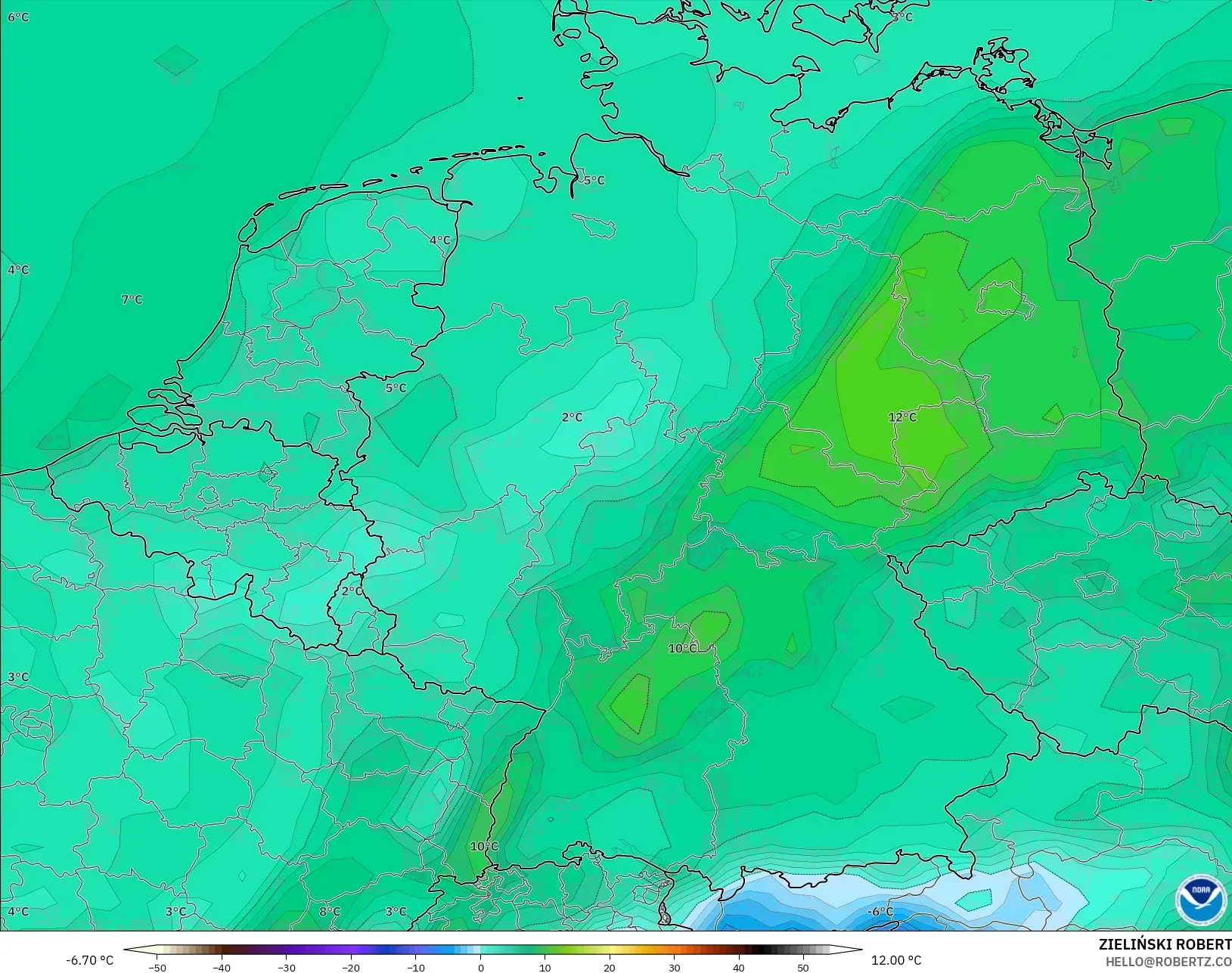 GFS model - Almanya, 2 m Sıcaklık