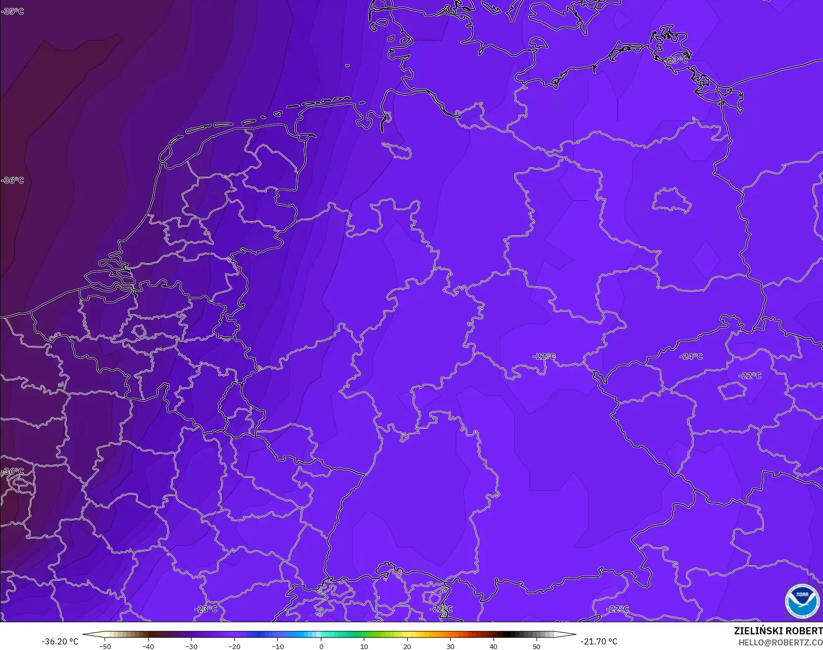 GFS model - Almanya, 500 hPa Sıcaklık