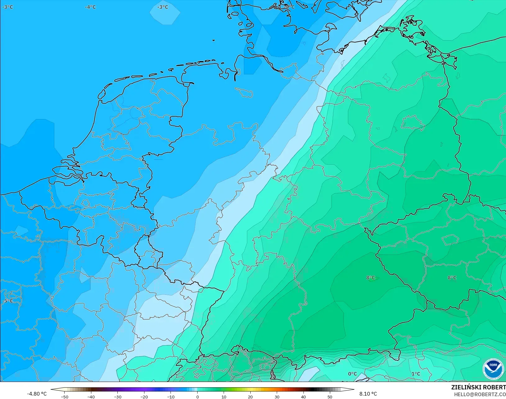 GFS model - Almanya, 850 hPa Sıcaklık