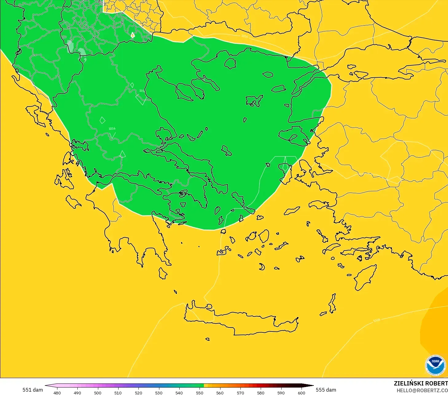 GFS model - Yunanistan, 500 hPa’da jeopotansiyel yükseklik